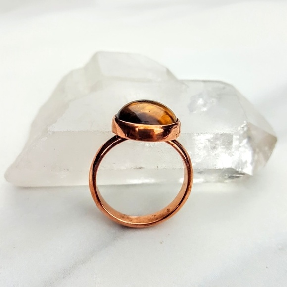Protective • Tiger's Eye Brown Copper Dainty Ring - Picture 2 of 5